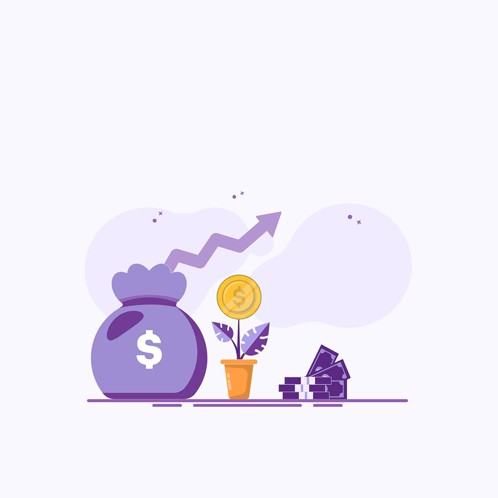 graphic of a moneybag and an upward trending graph